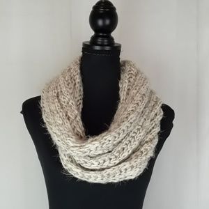 Knit crocheted smocked infinity mixed media scarf